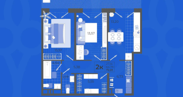 2-к. квартира, 64&nbsp;м²