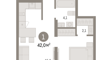 1-к. квартира, 42 м²