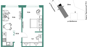 2-к. квартира, 50 м²