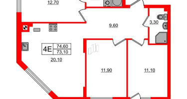 3-к. квартира, 74&nbsp;м²
