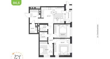3-к. квартира, 84&nbsp;м²