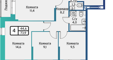 4-к. квартира, 73&nbsp;м²