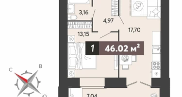 1-к. квартира, 46 м²