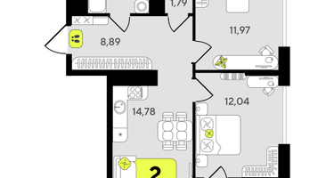 2-к. квартира, 55 м²