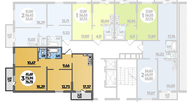 3-к. квартира, 76&nbsp;м²