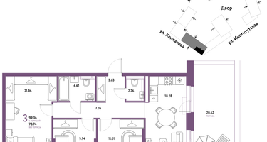 3-к. квартира, 99&nbsp;м²