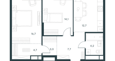 2-к. квартира, 63 м²