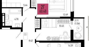 2-к. квартира, 60&nbsp;м²