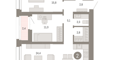 2-к. квартира, 70 м²