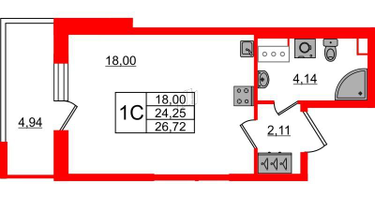 Студия, 23 м²