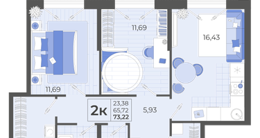 2-к. квартира, 65 м²