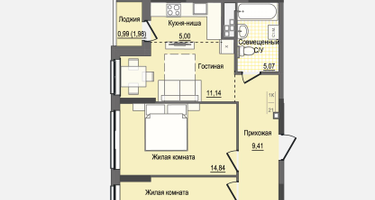 1-к. квартира, 59 м²