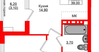 1-к. квартира, 35&nbsp;м²