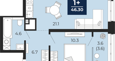 1-к. квартира, 46 м²