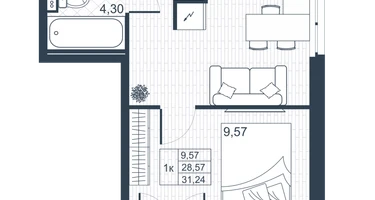 1-к. квартира, 29&nbsp;м²