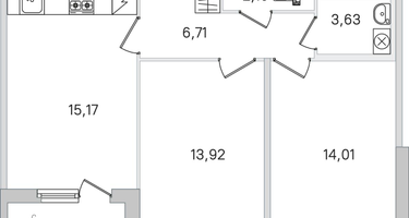 2-к. квартира, 57 м²