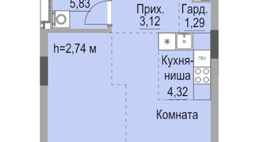 Студия, 37 м²