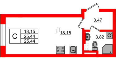 Студия, 25&nbsp;м²