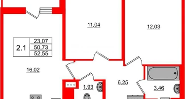 2-к. квартира, 50&nbsp;м²
