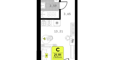 Студия, 21 м²