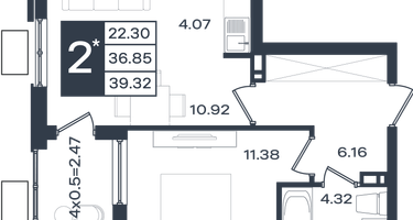 2-к. квартира, 39&nbsp;м²
