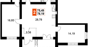 2-к. квартира, 78&nbsp;м²