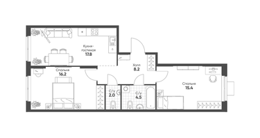 2-к. квартира, 64&nbsp;м²