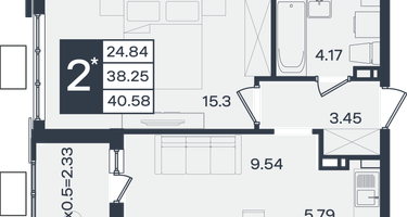 2-к. квартира, 40&nbsp;м²