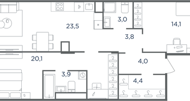 3-к. квартира, 77&nbsp;м²