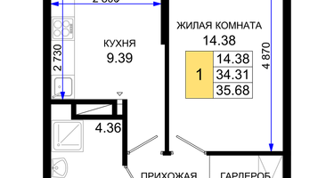 1-к. квартира, 35&nbsp;м²