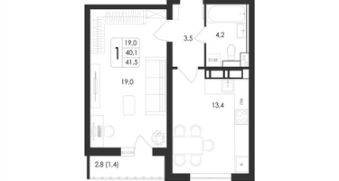 1-к. квартира, 41&nbsp;м²