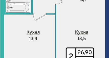 2-к. квартира, 43&nbsp;м²