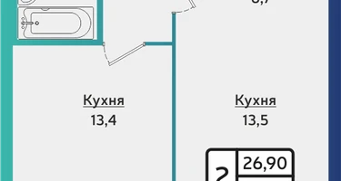 2-к. квартира, 43&nbsp;м²