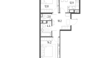 2-к. квартира, 58&nbsp;м²