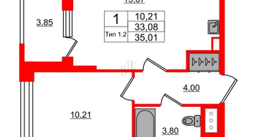 1-к. квартира, 33&nbsp;м²
