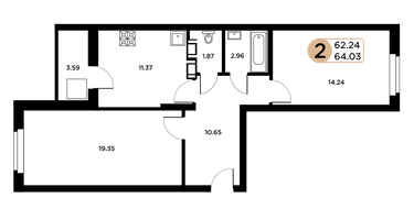 2-к. квартира, 65&nbsp;м²