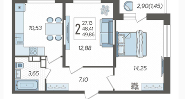 2-к. квартира, 49,9 м²