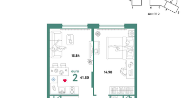2-к. квартира, 41&nbsp;м²