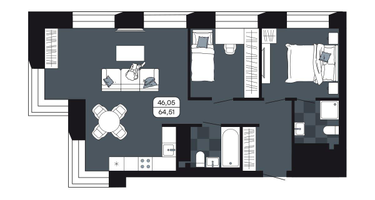 Студия, 64&nbsp;м²