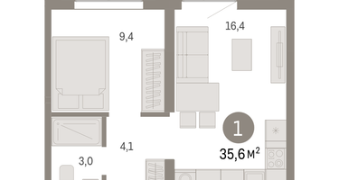 1-к. квартира, 35 м²