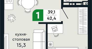 1-к. квартира, 42 м²
