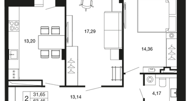 2-к. квартира, 63 м²