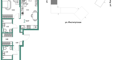 2-к. квартира, 63 м²