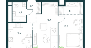 2-к. квартира, 52&nbsp;м²