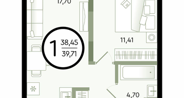 1-к. квартира, 39 м²