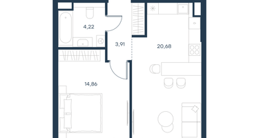1-к. квартира, 43&nbsp;м²