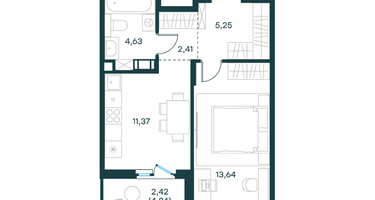 1-к. квартира, 39&nbsp;м²