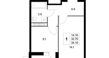 1-к. квартира, 32&nbsp;м²