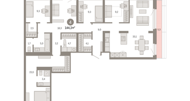 4-к. квартира, 144 м²