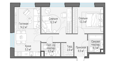 3-к. квартира, 63&nbsp;м²